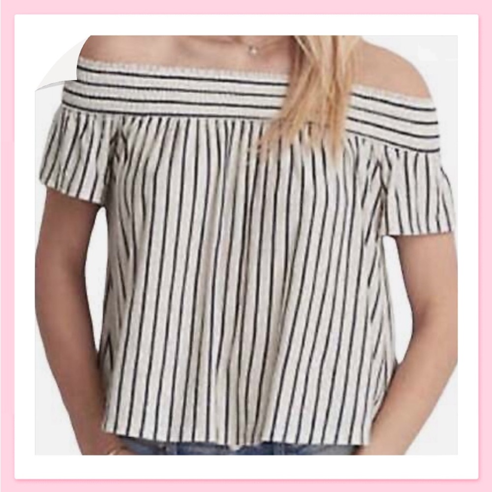 American Eagle Outfitters Linen Off the Shoulder Stripe Top